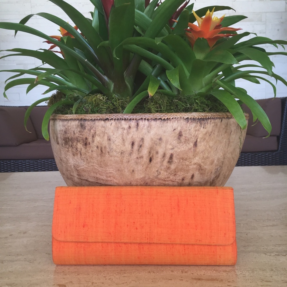 Vintage!!! Orange Raw Silk Evening Clutch